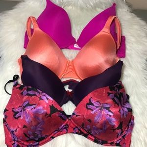 4 Lined Pink Orange Purple Floral Bra Bundle 38C